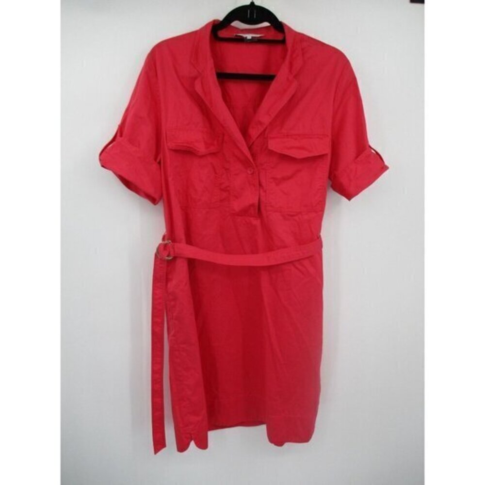 Gerard Darel Womens Dress 44 Cotton Pink Belt Short Sleeves Pockets Collared